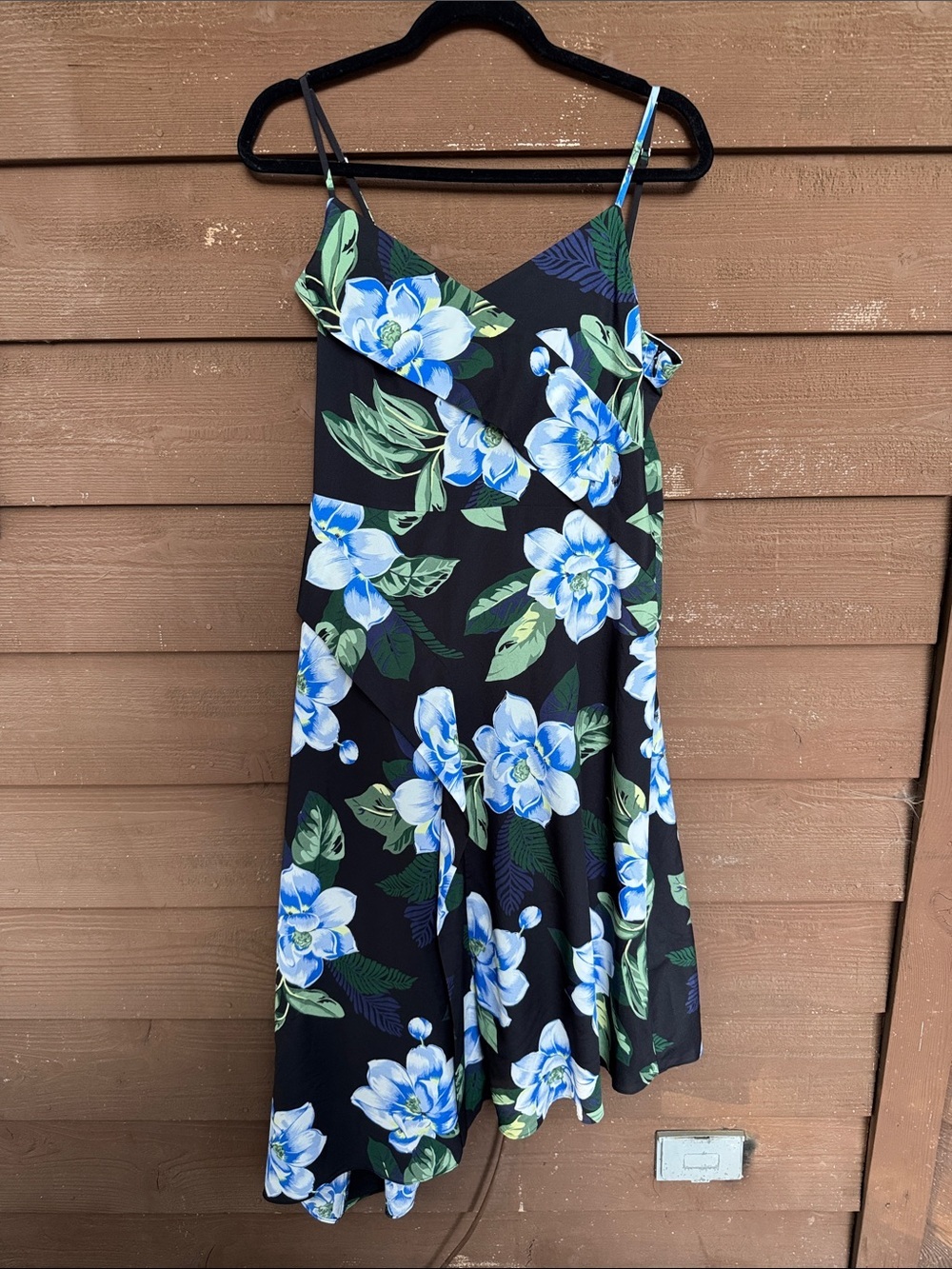 Banana Republic Black Floral Asymmetrical Slip Dress with Blue Blooms size 8T